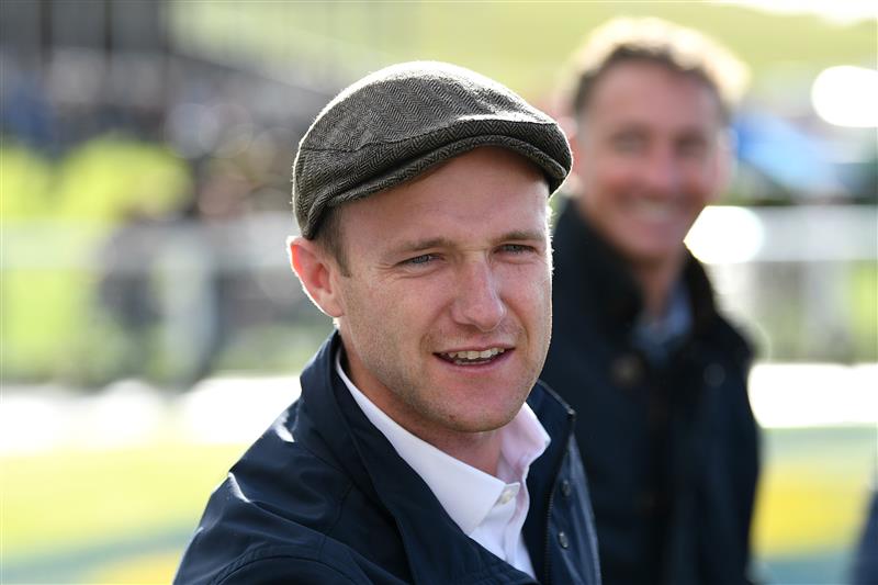 WARRNAMBOOL, AUSTRALIA - MAY 02: JD Hayes reacts after Independent Road won the Vale Dean Holland Handicap during Brierly Steeplechase day at Warrnambool Racing Club on May 02, 2023 in Warrnambool, Australia. (Photo by Morgan Hancock/Getty Images)
