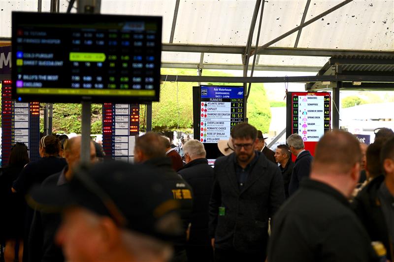 WARRNAMBOOL, AUSTRALIA - MAY 02: A general view of the betting stand during Brierly Steeplechase day at Warrnambool Racing Club on May 02, 2023 in Warrnambool, Australia. (Photo by Morgan Hancock/Getty Images)