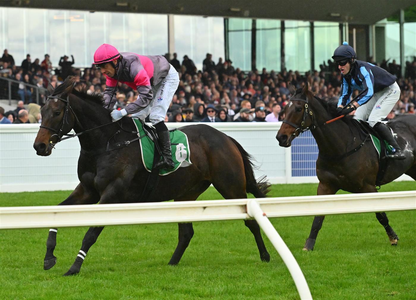 WARRNAMBOOL, AUSTRALIA - MAY 02: Aaron Kuru riding Britannicus defeating Flying Agent in Race 6, the 3yb Fm Brierly Steeplechase, during Brierly Steeplechase day at Warrnambool Racing Club on May 02, 2023 in Warrnambool, Australia. (Photo by Vince Caligiuri/Getty Images)