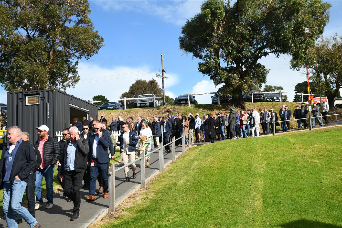 WARRNAMBOOL, AUSTRALIA - MAY 02: Racegoers are seen arriving during Brierly Steeplechase day at Warrnambool Racing Club on May 02, 2023 in Warrnambool, Australia. (Photo by Vince Caligiuri/Getty Images)