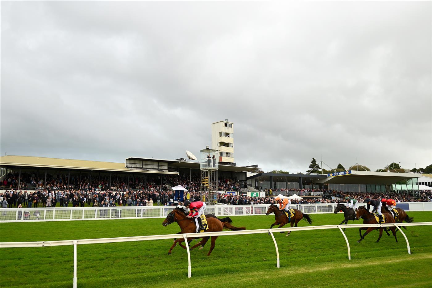 WARRNAMBOOL, AUSTRALIA - MAY 02: A general view of the Callaghan Motors VOBIS Gold Strike during Brierly Steeplechase day at Warrnambool Racing Club on May 02, 2023 in Warrnambool, Australia. (Photo by Morgan Hancock/Getty Images)
