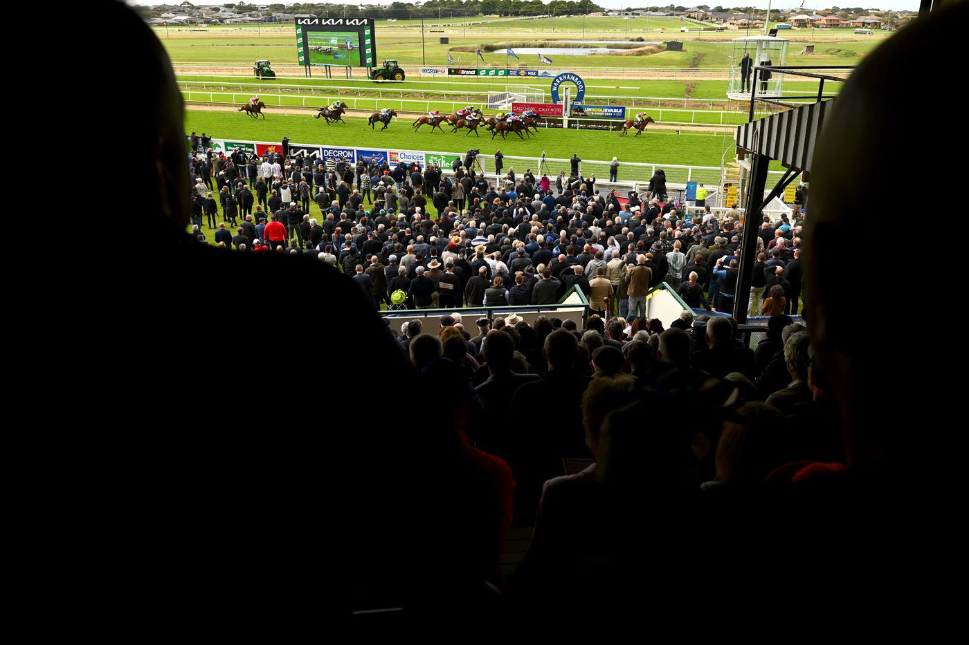 WARRNAMBOOL, AUSTRALIA - MAY 02: A general view of the Cally Hotel Maiden Plate during Brierly Steeplechase day at Warrnambool Racing Club on May 02, 2023 in Warrnambool, Australia. (Photo by Morgan Hancock/Getty Images)