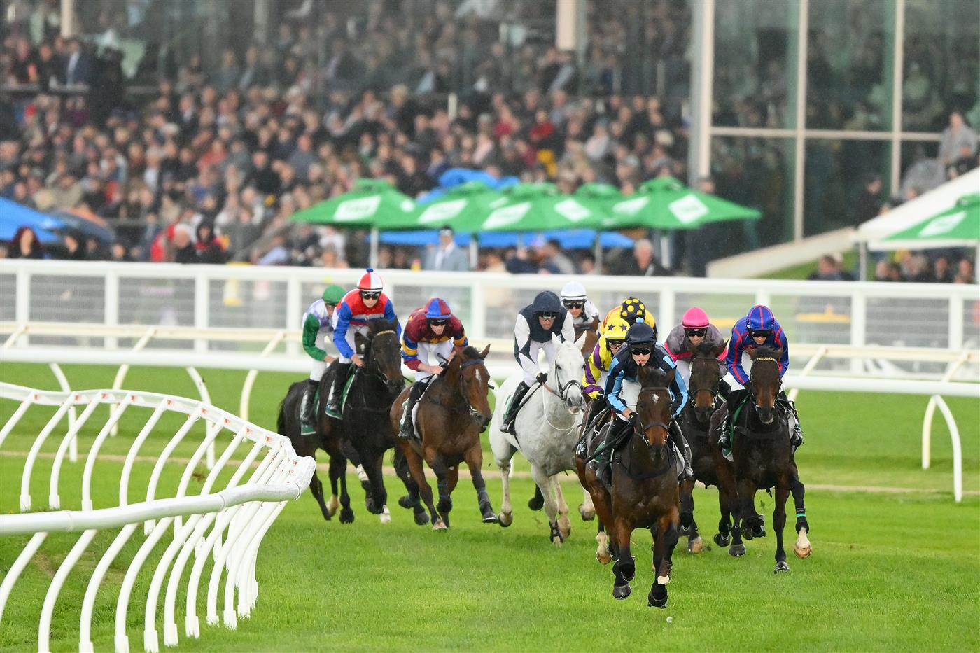 WARRNAMBOOL, AUSTRALIA - MAY 02: Lee Horner rides Flying Agent in the 3YB FM Scotty Stewart Brierly Steeplechase during Brierly Steeplechase day at Warrnambool Racing Club on May 02, 2023 in Warrnambool, Australia. (Photo by Morgan Hancock/Getty Images)
