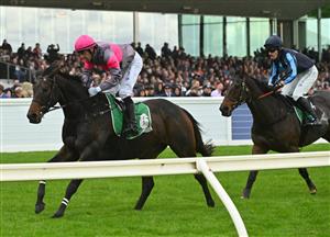 WARRNAMBOOL, AUSTRALIA - MAY 02: Aaron Kuru riding Britannicus defeating Flying Agent in Race 6, the 3yb Fm Brierly Steeplechase, during Brierly Steeplechase day at Warrnambool Racing Club on May 02, 2023 in Warrnambool, Australia. (Photo by Vince Caligiuri/Getty Images)