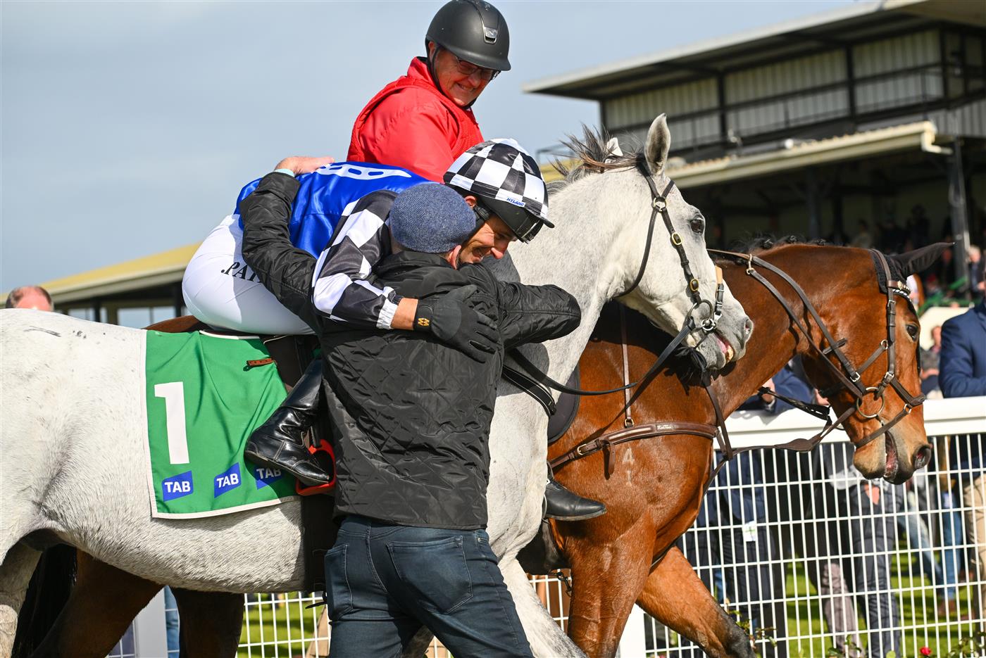 WARRNAMBOOL, AUSTRALIA - MAY 03: Steven Pateman riding Saunter Boy after winning Race 6, the Sovereign Resort Galleywood Hurdle, during Galleywood Hurdle Day on May 03, 2023 in Warrnambool, Australia. (Photo by Vince Caligiuri/Getty Images)
