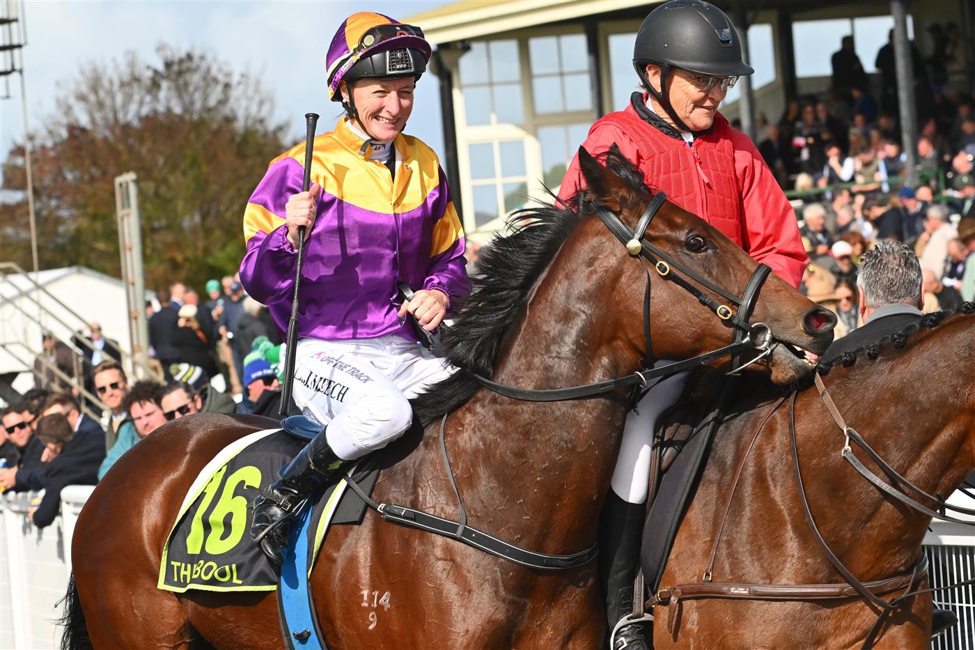 WARRNAMBOOL, AUSTRALIA - MAY 03: Linda Meech riding World Action winning Race 2, the Bottle-o Warrnambool Maiden Plate, during Galleywood Hurdle Day on May 03, 2023 in Warrnambool, Australia. (Photo by Vince Caligiuri/Getty Images)