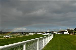 WARRNAMBOOL, AUSTRALIA - MAY 03: A rainbow appears over the Warrnambool Racing Club track during Galleywood Hurdle day at Warrnambool Racing Club on May 03, 2023 in Warrnambool, Australia. (Photo by Morgan Hancock/Getty Images)
