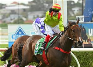 WARRNAMBOOL, AUSTRALIA - MAY 03: Dean Yendall riding Outlaws Revenge winning Race 8, the The Midfield Group Wangoom Handicap, during Galleywood Hurdle Day on May 03, 2023 in Warrnambool, Australia. (Photo by Vince Caligiuri/Getty Images)