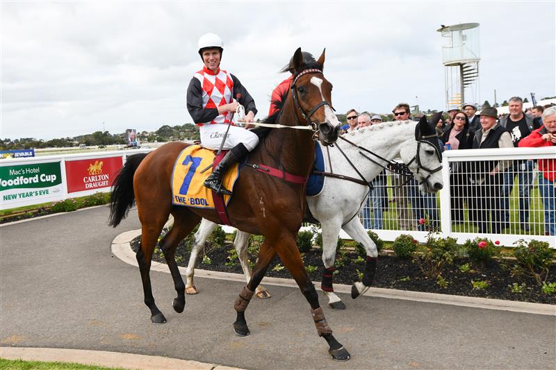 WARRNAMBOOL, AUSTRALIA - MAY 04: Campbell Rawiller riding Circle The Sun winning Race 1, the Hammonds Paints Champion Novice Hurdle, during Grand Annual Day at Warrnambool Racing Club on May 04, 2023 in Warrnambool, Australia. (Photo by Vince Caligiuri/Getty Images)