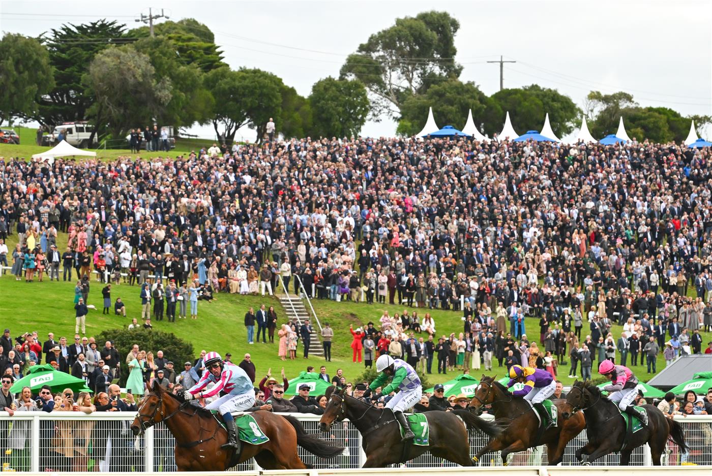 WARRNAMBOOL, AUSTRALIA - MAY 04: Chris McCarthy riding Rockstar Ronnie winning Race 7, the Brandt Grand Annual Steeplechase,  during Grand Annual Day at Warrnambool Racing Club on May 04, 2023 in Warrnambool, Australia. (Photo by Vince Caligiuri/Getty Images)