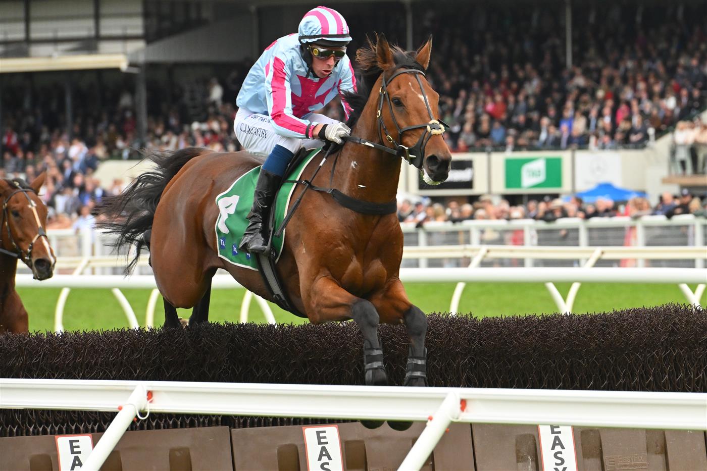 WARRNAMBOOL, AUSTRALIA - MAY 04: Chris McCarthy riding Rockstar Ronnie winning Race 7, the Brandt Grand Annual Steeplechase,  during Grand Annual Day at Warrnambool Racing Club on May 04, 2023 in Warrnambool, Australia. (Photo by Vince Caligiuri/Getty Images)