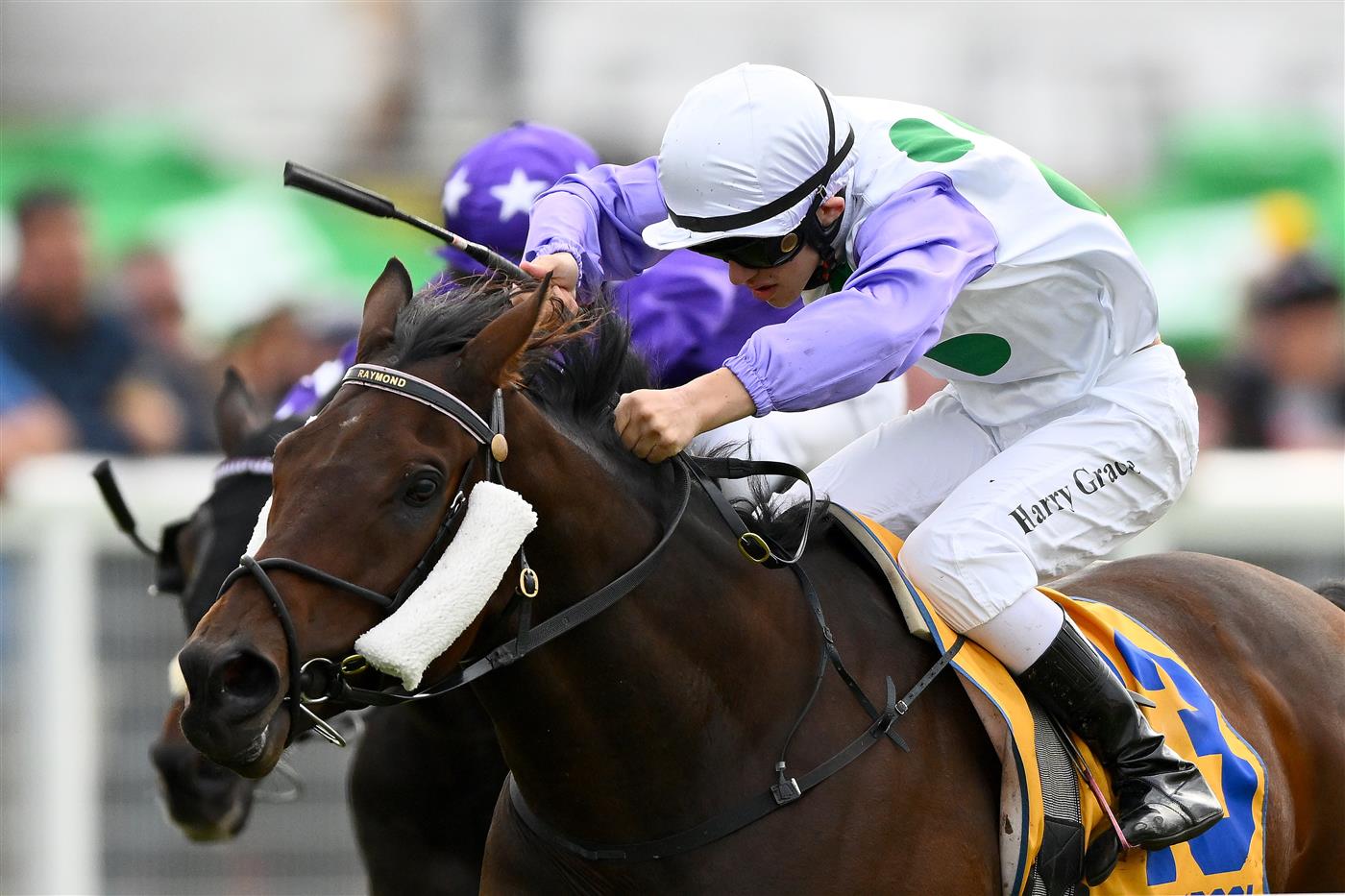 WARRNAMBOOL, AUSTRALIA - MAY 04: Harry Grace rides Rolls to victory in the Sungold Milk Warrnambool Cup during Grand Annual Day at Warrnambool Racing Club on May 04, 2023 in Warrnambool, Australia. (Photo by Morgan Hancock/Getty Images)