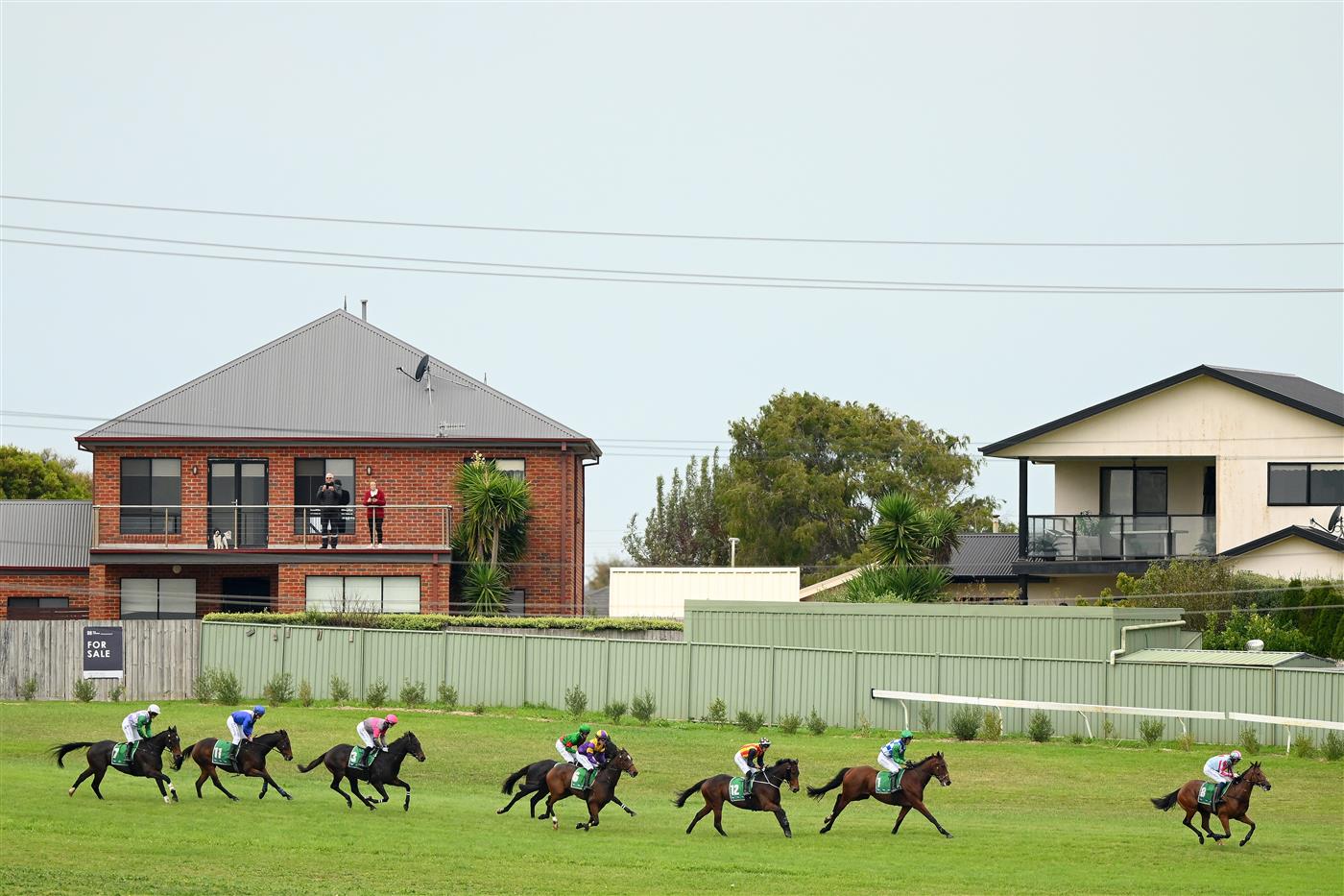 WARRNAMBOOL, AUSTRALIA - MAY 04: Rockstar Ronnie ridden by Chris McCarthy leads a pack through the paddock as it wins the Brandt Grand Annual Steeplechase during Grand Annual Day at Warrnambool Racing Club on May 04, 2023 in Warrnambool, Australia. (Photo by Morgan Hancock/Getty Images)
