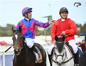 WARRNAMBOOL, AUSTRALIA - MAY 04: John Allen riding Our August Rose winning Race 4, the Catanach's Jewellers F&M BM70 Handicap at Warrnambool Racing Club on May 04, 2023 in Warrnambool, Australia. (Getty)