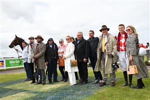 WARRNAMBOOL, AUSTRALIA - MAY 04: Campbell Rawiller poses with connections and parents Nash Rawiller and Sarah Rawiller after winning Race 1, the Hammonds Paints Champion Novice Hurdle, during Grand Annual Day at Warrnambool Racing Club on May 04, 2023 in Warrnambool, Australia. (Photo by Vince Caligiuri/Getty Images)