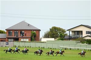 WARRNAMBOOL, AUSTRALIA - MAY 04: Rockstar Ronnie ridden by Chris McCarthy leads a pack through the paddock as it wins the Brandt Grand Annual Steeplechase during Grand Annual Day at Warrnambool Racing Club on May 04, 2023 in Warrnambool, Australia. (Photo by Morgan Hancock/Getty Images)