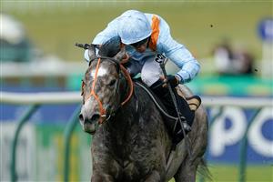 NEWMARKET, ENGLAND - MAY 05: Sean Levey riding Shouldvebeenaring (light blue) win The King Charles II Stakes at Newmarket Racecourse on May 05, 2023 in Newmarket, England. (Photo by Alan Crowhurst/Getty Images)