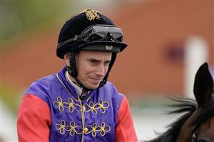 NEWMARKET, ENGLAND - MAY 05: Ryan Moore wearing the silks of King Charles III at Newmarket Racecourse on May 05, 2023 in Newmarket, England. (Photo by Alan Crowhurst/Getty Images)