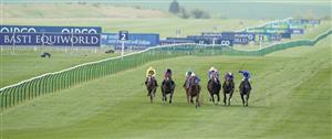 NEWMARKET, ENGLAND - MAY 05: William Buick riding Castle Way (blue/white cap) win The Newmarket Stakes at Newmarket Racecourse on May 05, 2023 in Newmarket, England. (Photo by Alan Crowhurst/Getty Images)