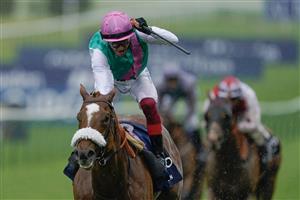 NEWMARKET, ENGLAND - MAY 06: Frankie Dettori riding Chaldean win The Qipco 2000 Guineas Stakes at Newmarket Racecourse on May 06, 2023 in Newmarket, England. (Photo by Alan Crowhurst/Getty Images)