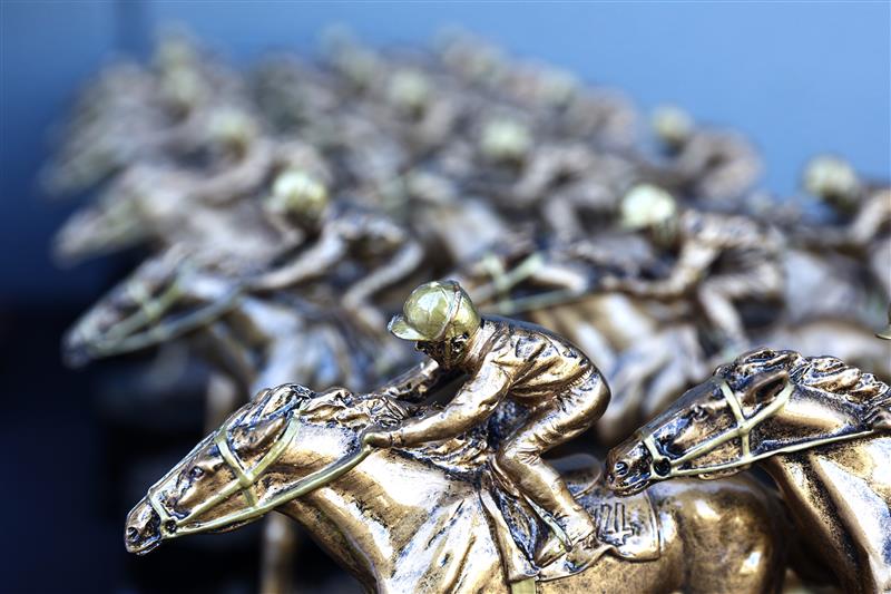 GOSFORD, AUSTRALIA - MAY 06: Trophies are seen prior to the "Gosford Gold Cup" - Sydney Racing at Gosford Racecourse on May 06, 2023 in Gosford, Australia. (Photo by Jeremy Ng/Getty Images)