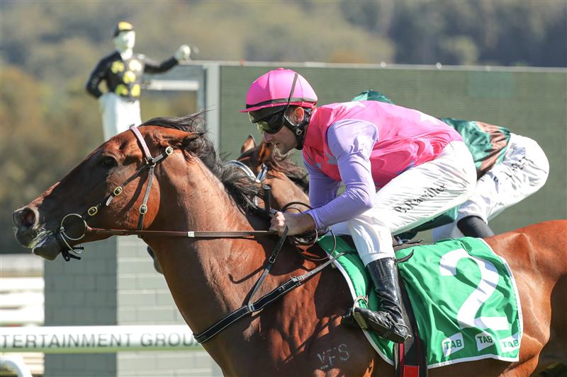 GOSFORD, AUSTRALIA - MAY 06: Brad Rawiller riding Turning wins Race 3 Midway during "Gosford Gold Cup" - Sydney Racing at Gosford Racecourse on May 06, 2023 in Gosford, Australia. (Photo by Jeremy Ng/Getty Images)