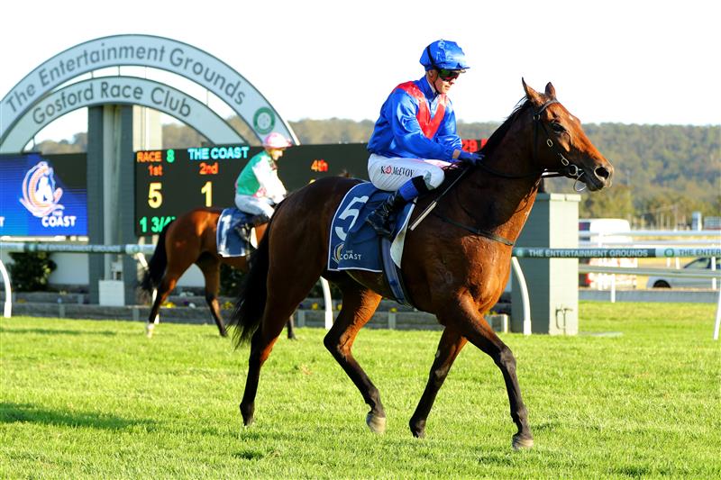 GOSFORD, AUSTRALIA - MAY 06: Kerrin Mcevoy riding Palmetto wins Race 8 The Coast during "Gosford Gold Cup" - Sydney Racing at Gosford Racecourse on May 06, 2023 in Gosford, Australia. (Photo by Jeremy Ng/Getty Images)