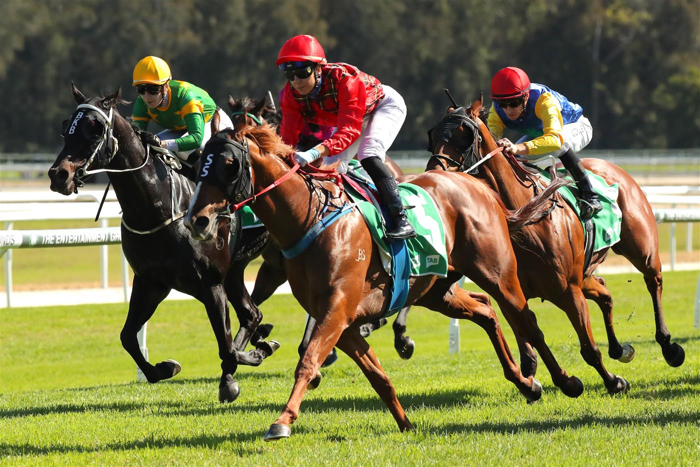 GOSFORD, AUSTRALIA - MAY 06:  Jenny Duggan riding Remlaps Commander wins Race 2 TAB Highway during "Gosford Gold Cup" - Sydney Racing at Gosford Racecourse on May 06, 2023 in Gosford, Australia. (Photo by Jeremy Ng/Getty Images)