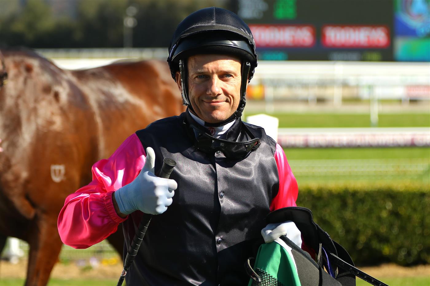 GOSFORD, AUSTRALIA - MAY 06: Brett Prebble riding  Token Capitalist wins Race 4 Tooheys during "Gosford Gold Cup" - Sydney Racing at Gosford Racecourse on May 06, 2023 in Gosford, Australia. (Photo by Jeremy Ng/Getty Images)