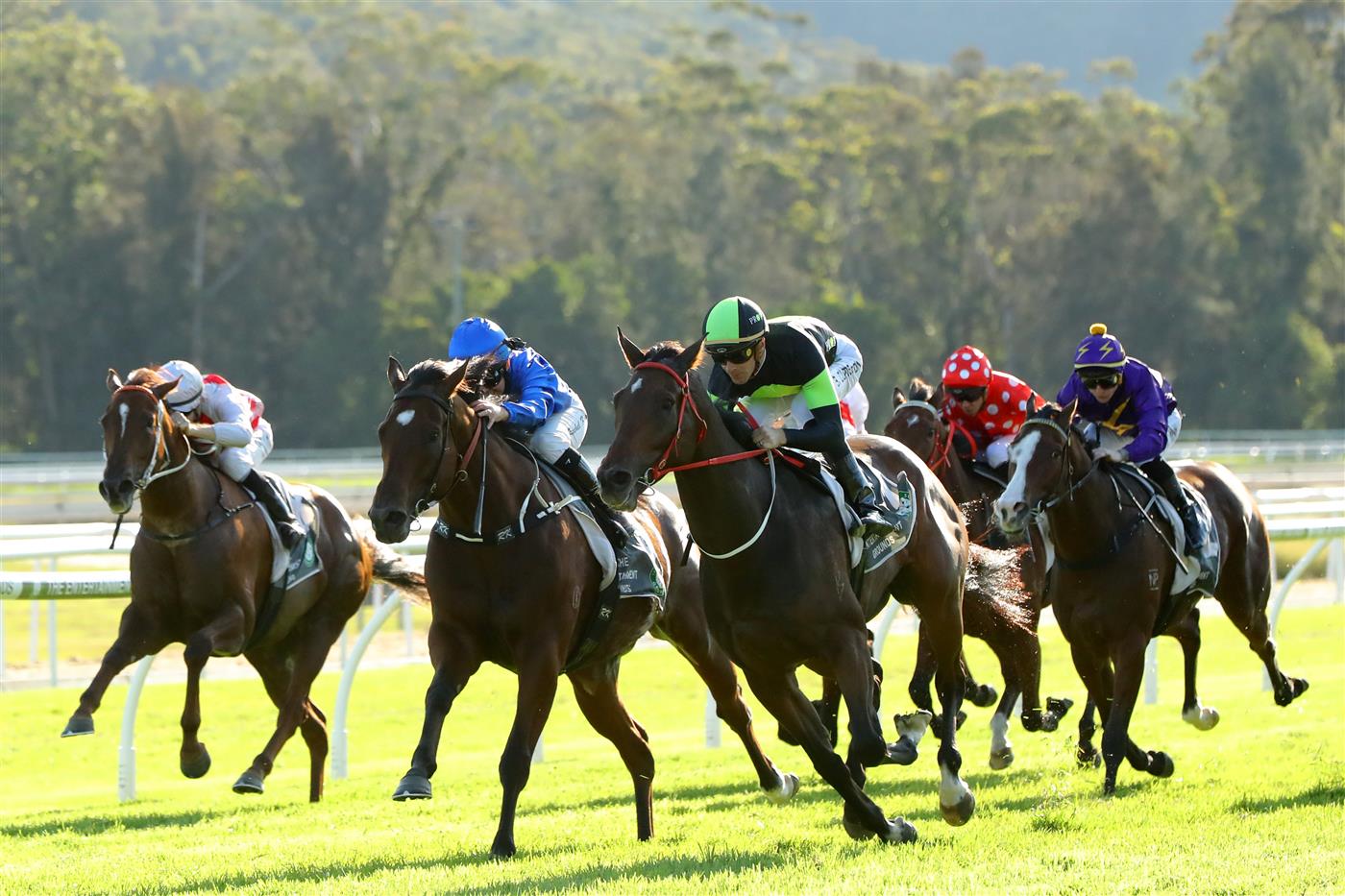 GOSFORD, AUSTRALIA - MAY 06: Sam Clipperton riding Think About It wins  Race 7 De Bortoli Takeover Target during "Gosford Gold Cup" - Sydney Racing at Gosford Racecourse on May 06, 2023 in Gosford, Australia. (Photo by Jeremy Ng/Getty Images)