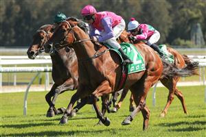 GOSFORD, AUSTRALIA - MAY 06: Brad Rawiller riding Turning wins Race 3 Midway during "Gosford Gold Cup" - Sydney Racing at Gosford Racecourse on May 06, 2023 in Gosford, Australia. (Photo by Jeremy Ng/Getty Images)