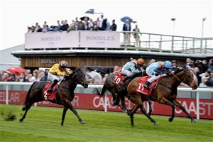 CHESTER, ENGLAND - MAY 10: Rya Moore riding Ziggy's Phoenix (R) win The CAA Stellar Lily Agnes Conditions Stakes at Chester Racecourse on May 10, 2023 in Chester, England. (Photo by Alan Crowhurst/Getty Images)