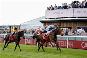 CHESTER, ENGLAND - MAY 10: Rya Moore riding Ziggy's Phoenix (R) win The CAA Stellar Lily Agnes Conditions Stakes at Chester Racecourse on May 10, 2023 in Chester, England. (Photo by Alan Crowhurst/Getty Images)