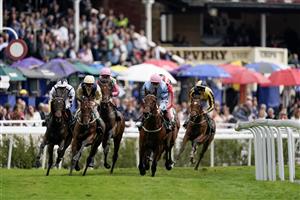 CHESTER, ENGLAND - MAY 10: A general view as runners turn away from the grandstand during The Weatherbys Digital Solutions Cheshire Oaks at Chester Racecourse on May 10, 2023 in Chester, England. (Photo by Alan Crowhurst/Getty Images)