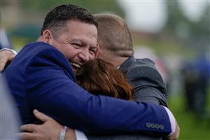 CHESTER, ENGLAND - MAY 10: Racegoers celebrate a winner at Chester Racecourse on May 10, 2023 in Chester, England. (Photo by Alan Crowhurst/Getty Images)