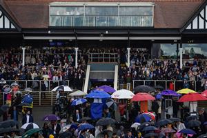 CHESTER, ENGLAND - MAY 10: Racegoers at Chester Racecourse on May 10, 2023 in Chester, England. (Photo by Alan Crowhurst/Getty Images)