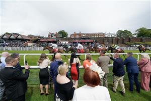 CHESTER, ENGLAND - MAY 10: William Buick riding Danger Alert (2L, green sleeves) win The tote 100k Guaranteed Placepot Every Day Handicap at Chester Racecourse on May 10, 2023 in Chester, England. (Photo by Alan Crowhurst/Getty Images)
