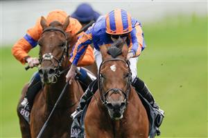 CHESTER, ENGLAND - MAY 11: Ryan Moore riding San Antonio (C, blue/orange) win The Boodles Dee Stakes at Chester Racecourse on May 11, 2023 in Chester, England. (Photo by Alan Crowhurst/Getty Images)