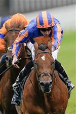 CHESTER, ENGLAND - MAY 11: Ryan Moore riding San Antonio (blue/orange) win The Boodles Dee Stakes at Chester Racecourse on May 11, 2023 in Chester, England. (Photo by Alan Crowhurst/Getty Images)