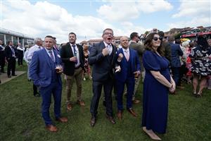 CHESTER, ENGLAND - MAY 12: Excitement builds as runners near the finish of The Precision Facades Handicapat Chester Racecourse on May 12, 2023 in Chester, England. (Photo by Alan Crowhurst/Getty Images)