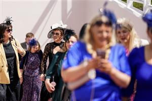 CHESTER, ENGLAND - MAY 12: Ladies arrive at Chester Racecourse on May 12, 2023 in Chester, England. (Photo by Alan Crowhurst/Getty Images)