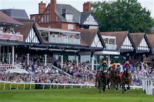CHESTER, ENGLAND - MAY 12: A general view as runners turn away from the grandstands during The tote Chester Cup at Chester Racecourse on May 12, 2023 in Chester, England. (Photo by Alan Crowhurst/Getty Images)