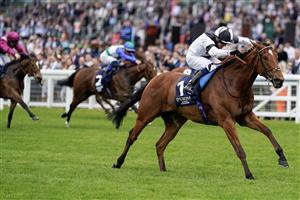 ASCOT, ENGLAND - MAY 13: Jim Crowley riding Rebel Territory (black/white) win The Peroni Nastro Azzurro Victoria Cup at Ascot Racecourse on May 13, 2023 in Ascot, England. (Photo by Alan Crowhurst/Getty Images)