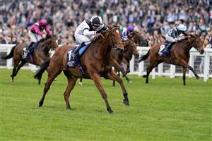 ASCOT, ENGLAND - MAY 13: Jim Crowley riding Rebel Territory (black/white) win The Peroni Nastro Azzurro Victoria Cup at Ascot Racecourse on May 13, 2023 in Ascot, England. (Photo by Alan Crowhurst/Getty Images)
