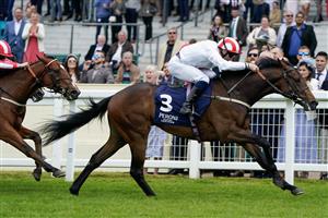 ASCOT, ENGLAND - MAY 13: Neill Callan riding Natural Force win The Peroni Nastro Azzurro Novice Stakes at Ascot Racecourse on May 13, 2023 in Ascot, England. (Photo by Alan Crowhurst/Getty Images)