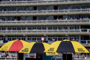 YORK, ENGLAND - MAY 17: Bookmakers umbrellas at York Racecourse on May 17, 2023 in York, England. (Photo by Alan Crowhurst/Getty Images)