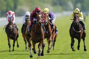 YORK, ENGLAND - MAY 17: Frankie Dettori riding Soul Sister (maroon) win The Tattersalls Musidora Stakes at York Racecourse on May 17, 2023 in York, England. (Photo by Alan Crowhurst/Getty Images)
