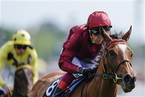 YORK, ENGLAND - MAY 17: Frankie Dettori riding Soul Sister (maroon) win The Tattersalls Musidora Stakes at York Racecourse on May 17, 2023 in York, England. (Photo by Alan Crowhurst/Getty Images)