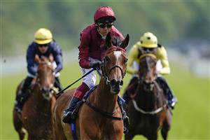 YORK, ENGLAND - MAY 17: Frankie Dettori riding Soul Sister (maroon) win The Tattersalls Musidora Stakes at York Racecourse on May 17, 2023 in York, England. (Photo by Alan Crowhurst/Getty Images)