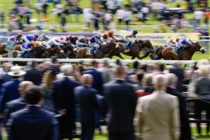 YORK, ENGLAND - MAY 17: Oisin Murphy riding Bielsa (R, blue/white) win The Churchill Tyres Handicap at York Racecourse on May 17, 2023 in York, England. (Photo by Alan Crowhurst/Getty Images)